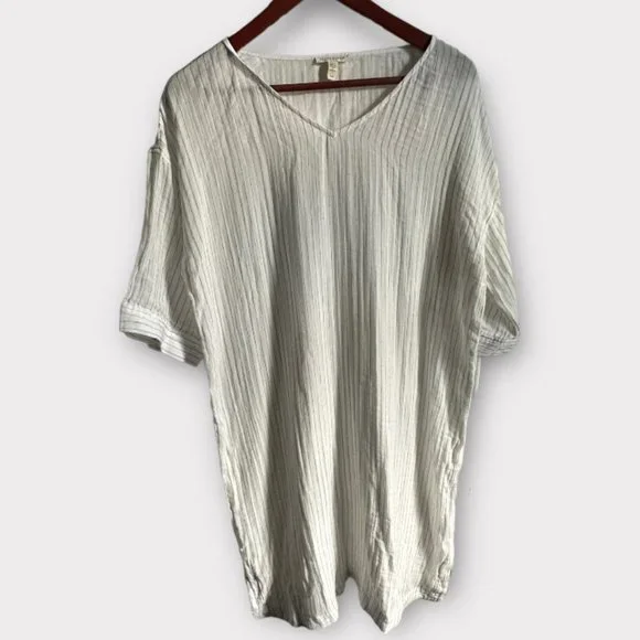 Eileen Fisher | Dresses | Eileen Fisher White Organic Linen Dress Wblack  Pin Stripe Sz M Nwot | Poshmark